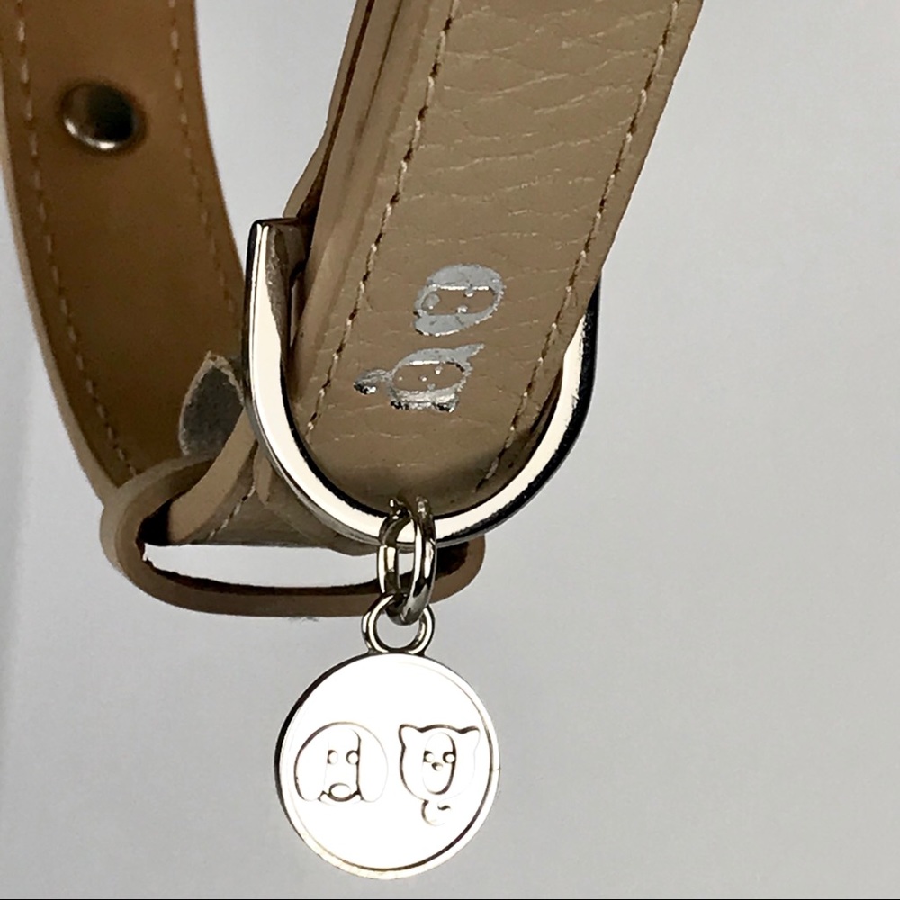 MOSHIQA Beige Leather Silver Chain Dog Collar M Frenchie Luxury Designer Pet Y2K - Picture 8 of 16